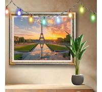 Tour Eiffel,Coucher de soleil Peinture Diamant Kit,5D Diamond Painting Adulte 120x90cm,Bricolage Diamant Artisanat Strass Point de Croix Painting,Tableau Diamant Kits pour Décoration Murale 511N-4838