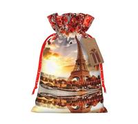 Tour Eiffel de Paris avec impression de feuilles d'automne - Joli sac de Noël avec cordon de serrage - 12 x 17 cm - Pour fête de Noël ou d'anniversaire