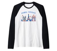 Tour Eiffel de Paris Notre Dame Arc de Triomphe Art Souvenir Manche Raglan