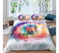 Tour Eiffel Housse de Couette Big Ben Statue de la Liberté Parure de Lit 220x240cm Monde célèbre Paysage urbain Sets de Housse de Couette for Boys Girls Enfants Room Decor Voyage de vacances