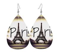 Tour Eiffel Love Paris Boucles d'oreilles en cuir en forme de larme légères Bohème Ensemble de bijoux cadeau pour femme et fille