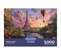 Tour Eiffel Montgolfières Puzzle 1000 Pièces Papier pour Adultes Coucher du Soleil Puzzle en Famille 52x38cm/1000pcs