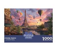 Tour Eiffel Montgolfières Puzzle 1000 Pièces Papier pour Adultes Vue au Coucher du Soleil Puzzle en Famille 38x26cm/1000pcs