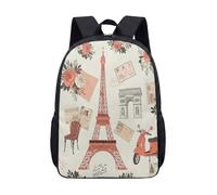 Tour Eiffel Notre Dame Paris rétro imprimé 43,2 cm Sac à dos avec illustration montgolfière pour étudiants et adolescents, 02, L, Minimaliste