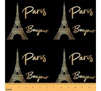 Tour Eiffel Outdoor Tissus au Metre, luxueux et Chic Paris City View thème Tissu 92x150cm chaise, moderne français Tissu de couture Home DIY Project, or noir