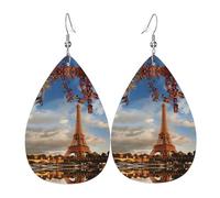 Tour Eiffel Paris Automne Boucles d'oreilles en cuir tendance en forme de larme légères Bohème Ensemble de bijoux Cadeau pour femme fille