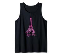 Tour Eiffel Paris Bonjour Contour Rose France Débardeur