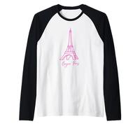 Tour Eiffel Paris Bonjour Contour Rose France Manche Raglan