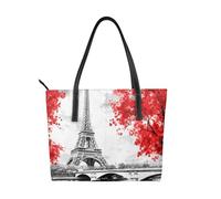Tour Eiffel Paris Sac à main en cuir végétalien pour femme, sac fourre-tout motif arbre rouge avec poignée sur le dessus, grand sac à bandoulière pour le quotidien, le travail, les voyages