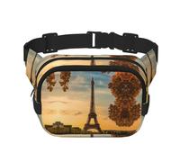 Tour Eiffel Paris Sac banane avec extension pour homme et femme avec poches zippées, noir, One Size