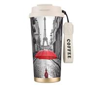 Tour Eiffel Paris Street Red Umbrella Tasse à café à double paroi en acier inoxydable 316 durable, isolée et élégante pour les amateurs de café et de thé