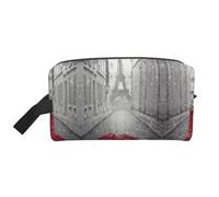 Tour Eiffel Paris Street Sac de rangement imprimé parapluie rouge - Grande trousse de maquillage de voyage, pochette portable pour articles de toilette, accessoires, blanc, Taille unique