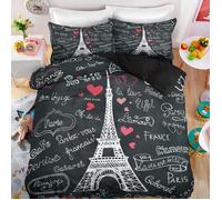 Tour Eiffel Paris tableau noir Parure de lit 3 pieces 1 housse de couette 220*240cm et 2 taies d'oreillers 63*63cm