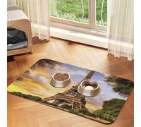 Tour Eiffel Paris Tapis d'alimentation en cuir absorbant pour chien et chat 40 x 60 cm Tapis de nourriture antidérapant pour nourriture et eau Séchage rapide pour chats et chiens