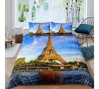 Tour Eiffel Parure de Lit 200x200cm Chic Paris Thème Parure Housse de Couette Célèbre Paris Paysage urbain Housse de Couette Moderne Style Français Room Decor 3 pièces Avec 2 Taie d'oreiller