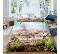 Tour Eiffel Parure Housse de Couette Chic Paris Thème Parure de Lit 220x240cm Paris Paysage urbain Imprimé Housse de Couette pour Enfants Garçons Filles Printemps Style Français Room Decor 3 pièces