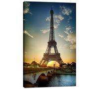 Tour Eiffel, pont d’Iéna et la Seine à Paris Tableau sur toile 40 x 60 cm Bleu Tableaux Décoration murale