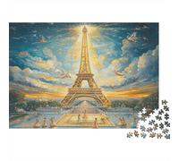 Tour Eiffel Puzzle 1000 Pièces Cadeau Unique lumière dorée Jeu Éducatif Défi Jouet À De Qualité Supérieure Peinture Art pour Adultes Et Enfants À Partir De 12 Ans 1000pcs (75x50cm)