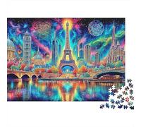 Tour Eiffel Puzzle 1000 Pièces Imprimerie HD Famille Paris Néon Jeu De Famille Éducatif Pas De Perte Pièces Assemblage Parfait 70x50cm/1000pcs