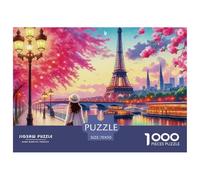 Tour Eiffel Rive de Printemps Puzzle 1000 Pièces Papier pour Adultes Fleur de Cerisier Rose Jeu de Puzzle 1000 Pièces Détente Décor Cadeau 70x50cm/1000pcs