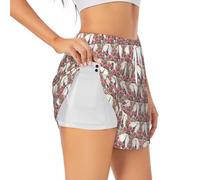 Tour Eiffel - Rose - Imprimé Fleur - Short de Sport Double Couche pour Femme - Gym Yoga Course à Pied Vélo avec Poches S-XXL, blanc, Taille S