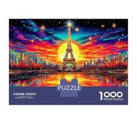 Tour Eiffel Soleil couchant Puzzle 1000 Pièces Carton Épais Tour Paris néon Cadeau Anniversaire Stimulant Adulte Puzzle De Collection Mémoire Stable 70x50cm/1000pcs