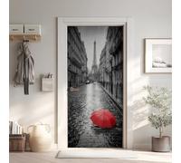 Tour Eiffel Stickers de Porte Papier Peint PVC Imperméable, Paris France Sticker Porte 3D Trompe L'Oeil 63x205 cm, Scène de Rue Stickers de Porte Amovible