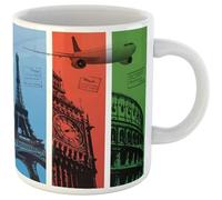 Tour Eiffel Voyage Paris Londres Rome Italie Passeport France Tasse À Café Céramique Tasse À Thé Drôle Mug Cadeaux Fantaisie Pour Pâques Noël Anniversaire 330Ml