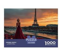 Tour Eiffel Vue au Coucher du Soleil Puzzle 1000 Pièces Papier pour Adultes Scène Nocturne Décoration Cadeau 52x38cm/1000pcs
