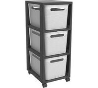 Tour étagère Rotho Brisen pliante sur roulettes avec 3 paniers en blanc Noir G