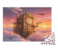 Tour Horloge Steampunk dans Le Ciel Puzzle 1000 Pièces Papier Puzzle pour Adultes Paysage Nuages Fantaisie Décoration Maison Relaxation Cadeau Fête 38x26cm/1000pcs