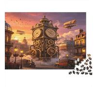 Tour Horloge Steampunk Puzzle pour Adultes Puzzle 1000 Pièces Scène Mécanique Rétro Détente Décoration Cadeau Maison Convivialité 38x26cm/1000pcs