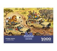Tour Jeep Safari de la Faune de la Savane Puzzle en Bois Imperméable DIY Puzzles De 1000 Pièces pour Adultes Coloré Jeux De Stimulants