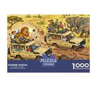 Tour Jeep Safari de la Faune de la Savane Puzzle en Bois Imperméable DIY Puzzles De 1000 Pièces pour Adultes Cadeaux Impossible De Décoration pour La Maison