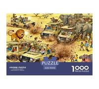 Tour Jeep Safari de la Faune de la Savane Puzzle en Bois Imperméable Puzzles De 1000 Pièces pour Adultes Cadeaux Coloré De Décoration pour La Maison