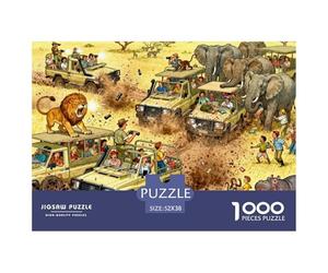 Tour Jeep Safari de la Faune de la Savane Puzzle en Bois Imperméable Puzzles De 1000 Pièces pour Adultes Défi Et Casse-tête Jeux Éducatifs