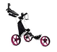 tour made RT-140 Chariot de golf pliable I Push Chariot de golf à 3 roues I Charge maximale 25 kg I Marque allemande I Nombreux accessoires inclus (blanc/rose)