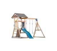 Aire De Jeux Avec Balançoire Double, Toboggan Vert Et Bac À Sable