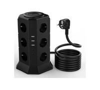 Tour Multiprise 12 Prises, 3 USB-A et 2 USB-C, 2M Cordon, 2 interrupteurs, Noir