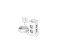 Tour Multiprise avec 8 Prises et 3 USB, TESSAN Multiprise avec Prise Plate et Interrupteur, 2M Câble, 3600w, Gris