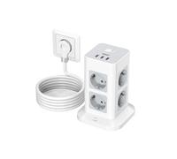 Tour Multiprise avec 8 Prises et 3 USB, Multiprise avec Prise Plate et Interrupteur, Multi Prise Electrique avec USB pour Bureau et Maison,