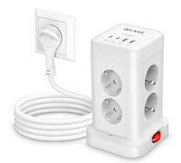Tour Multiprise avec 8 Sortie AC et 4 Ports USB Prise Plate Rallonge 2M | Interrupteur Individuel, 3680W Adaptateur Secteur avec Interrupteur et Rallonge, Mult Prise Convient pour Bureau et Maison