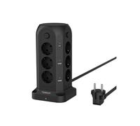 TESSAN Tour Multiprise avec Interrupteur Individuel, Rallonge Electrique 2m, Prise Multiple avec 6 USB (2 USB C) et 12 Prises, Multiprise Parafoudre et Surtension pour Büro Maison, 2500W, Noir