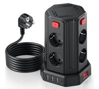 Tour Multiprise avec Interrupteur, Multiprise Parafoudre et Surtension avec 8 Sortie AC et 4 Ports USB(Max 5V/3.4A) Prise Multiple Rallonge Electrique 3M Convient pour Maison, Bureau, Noir