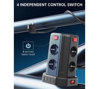 Tour Multiprise avec Interrupteur, Multiprise Parafoudre et Surtension avec 8 Sortie AC et 4 Ports USB(Max 5V/3.4A) Prise Multiple Rallonge Electrique 3M Convient pour Maison, Bureau, Noir