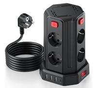 Tour Multiprise avec Interrupteur, Multiprise Parafoudre et Surtension avec 8 Sortie AC et 4 Ports USB(Max 5V/3.4A) Prise Multiple Rallonge Electrique 3M Convient pour Maison, Bureau, Noir