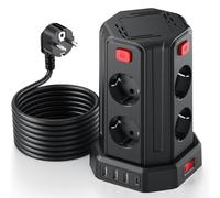 Tour Multiprise avec Interrupteur, Multiprise Parafoudre et Surtension avec 8 Sortie AC et 4 Ports USB(Max 5V/3.4A) Prise Multiple Rallonge Electrique 5M Convient pour Maison, Bureau, Noir