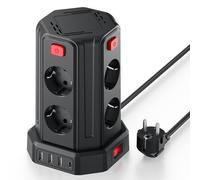 Tour Multiprise avec Interrupteur, Multiprise Parafoudre et Surtension avec 8 Sortie AC et 4 Ports USB(Max 5V/3.4A) Prise Multiple Rallonge Electrique 2M Convient pour Maison, Bureau, Noir