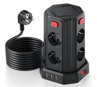 Tour Multiprise avec Interrupteur, Multiprise Parafoudre et Surtension avec 8 Sortie AC et 4 Ports USB(Max 5V/3.4A) Prise Multiple Rallonge Electrique 3M Convient pour Maison, Bureau, Noir
