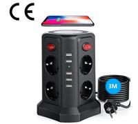 Tour Multiprise Parasurtenseur Chargeur sans Fil 8 Prises 5 Ports USB - LEOCLOTHO - 3m